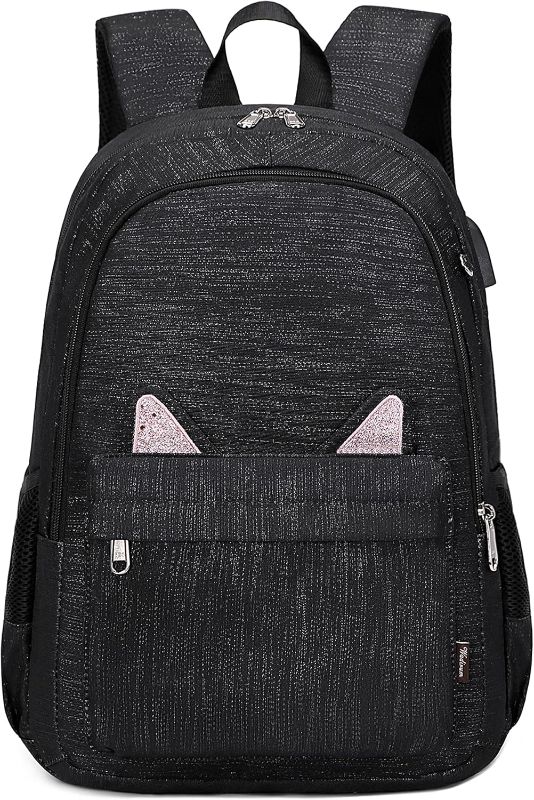 Photo 1 of Wadirum Cute Backpack for Girls Fashion Laptop Bag Fit for 15.6 Inches Notebook Black
