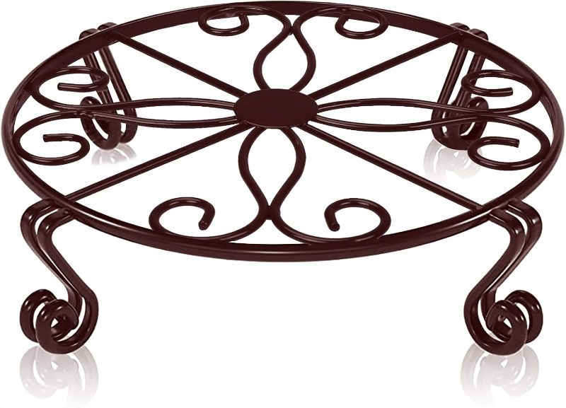 Photo 1 of Brown Plant Stand for Flower Pot Heavy Duty Potted Holder Indoor Outdoor Metal Rustproof Iron Garden Container Round Supports Rack