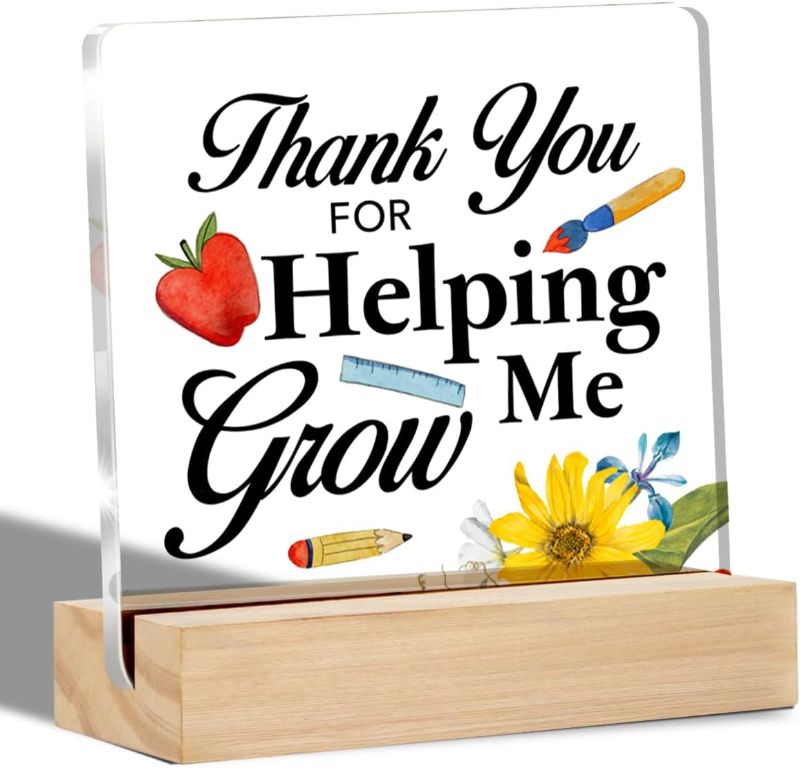 Photo 1 of  Thank You for Helping Me Grow Clear Flower Ring Desk Decorative Sign with Stand Table Plaque Sign Keepsake Office Decor
