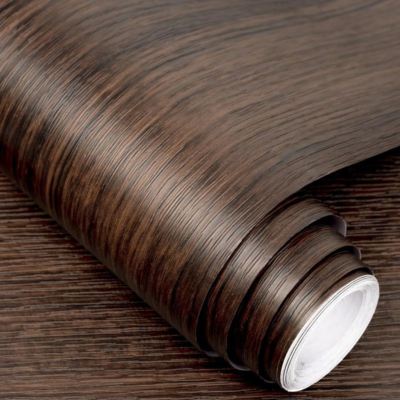 Photo 1 of Anmon Dark Brown Wood Contact Paper?Walnut Peel and Stick Wallpaper 15.7in×118in?Thicken Self Adhesive and Removable Rustic Wood Grain Wall Paper for Cabinets?Desk and Home Decor
