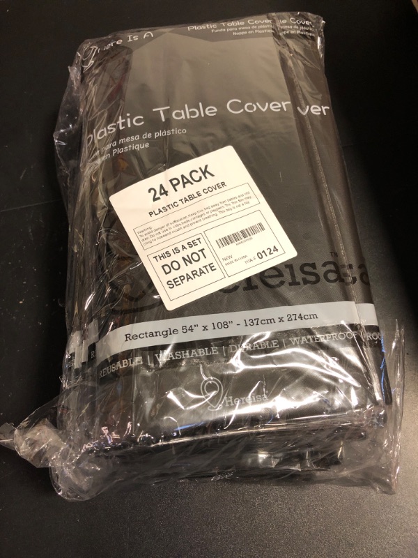 Photo 2 of 24 Pack Black Plastic Table Cloths Disposable?54 x 108 Inches Plastic Table Cover for Rectangle Tables?Disposable Tablecloth for Dinning?Parties?BBQ?Wedding?Outdoor
