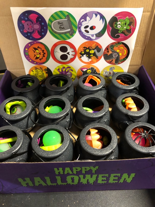 Photo 3 of 192 PCS Halloween Party Favors for Kids, 24 Pack Prefilled Small Plastic Witch Cauldron Halloween Toys in Bulk for Halloween Party School Classroom Prizes Trick or Treats Gifts