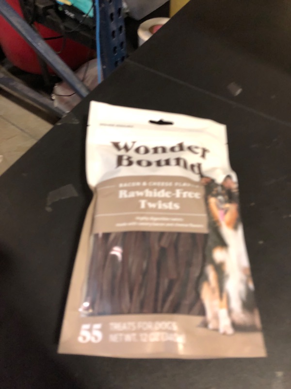 Photo 2 of Amazon Brand - Wonder Bound Bacon & Cheese Flavor Dog Twist Sticks - 55 Count - Rawhide-Free Dog Treats, Dental Health Chews for Plaque & Tartar Control, Easy to Digest, Long-Lasting Bacon & Cheese 55 Count (Pack of 1) EXP JULY 2026