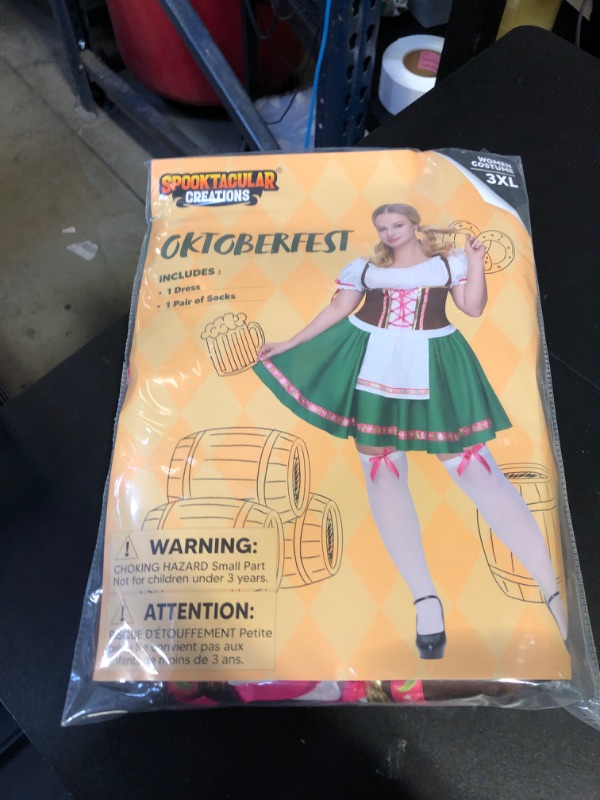 Photo 2 of Spooktacular Creations Plus Size Halloween Costumes, Green Traditional Oktoberfest Dress with Thigh High Stockings Costume for Adult Halloween Party Cosplay-3XL