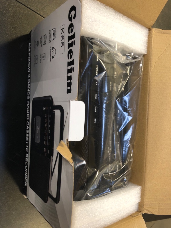 Photo 1 of Gelielim Cassette Tape Player Bluetooth Boombox, Cassette Player AM/FM/SW Radio Stereo, Tape Player/Recorder with Big Speaker and Earphone Jack, USB/TF Card Player, AC Powered or Battery Operated Black