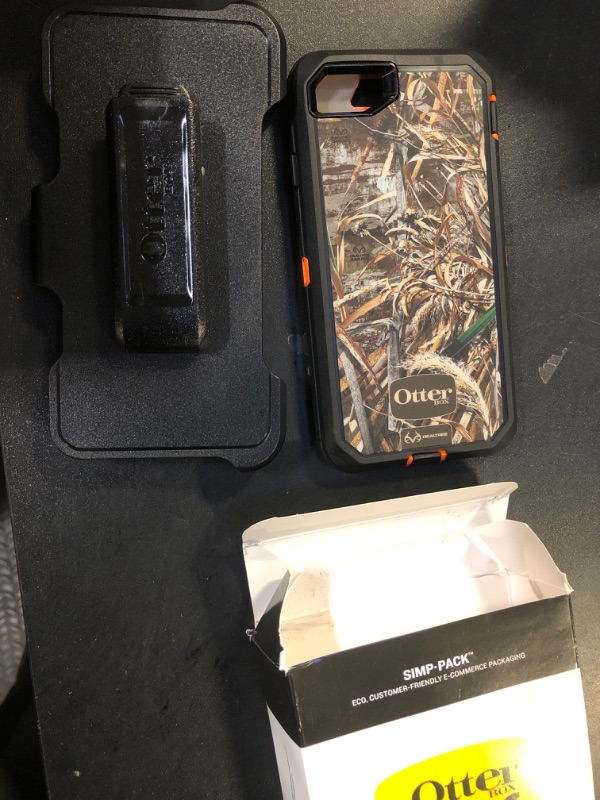 Photo 1 of OtterBox Defender Series Case for iPhone SE (3rd & 2nd Gen) & iPhone 8/7 (Only - Not Plus) - Holster Clip Included - Non-Retail Packaging - Realtree Max 5HD (Blaze Orange/Black/Max 5 Design)