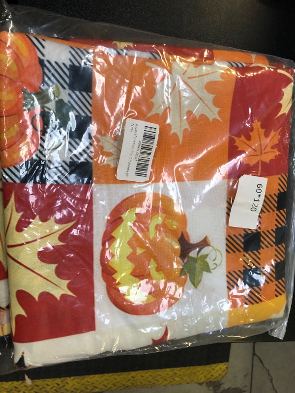 Photo 2 of Roszwtit Fall Halloween Tablecloth, Autumn Maple Leaves Pumpkin Table Cloth Waterproof, Fall Halloween Kitchen Table Decor for Dining Holiday Party 60x120 Inch Rectangle