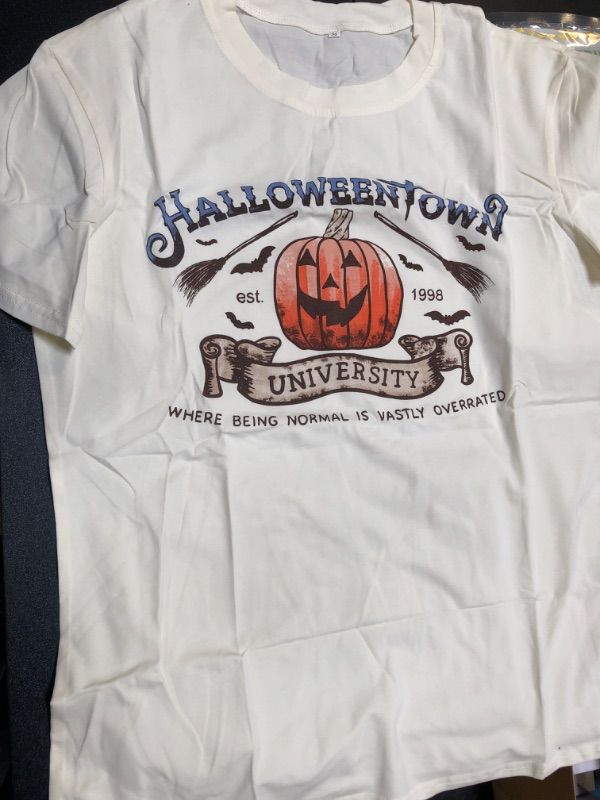 Photo 1 of Womens Graphic Tee HalloweenTown Pumpkin Design Cream Colored Size M