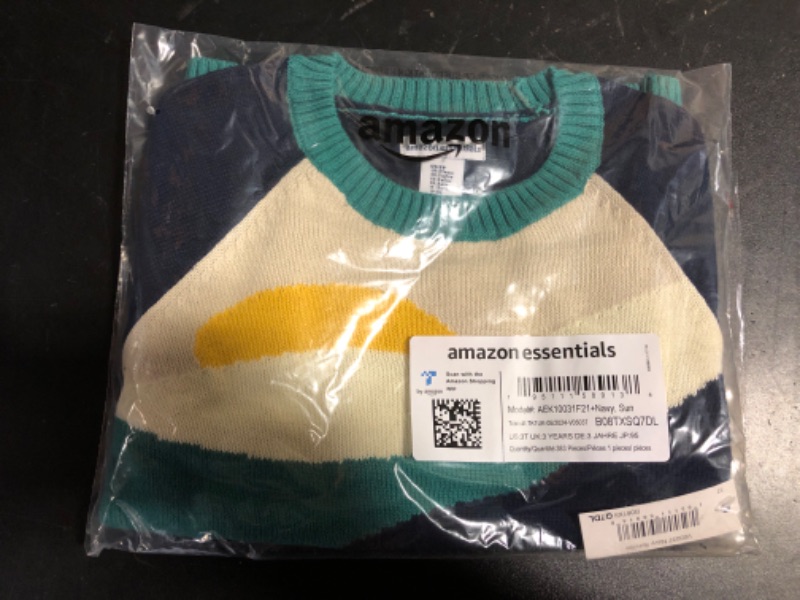 Photo 2 of Amazon Essentials Toddler Boys' Pullover Crewneck Sweater - Discontinued Colors, Navy Sun, 3T