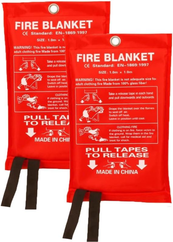 Photo 1 of 2 Pcs Emergency Fire Blankets for Home and Kitchen - Fire Safety Blanket Heat-Resistant - Fire Cloth for Camping, Outdoor, Vehicle 40x40 Inches
