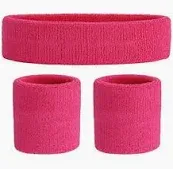 Photo 1 of Sweatbands for Kids Set - Athletic Cotton Headband and Wristbands for Toddlers and Youth (1 Headband + 2 Wristbands) Rose Red