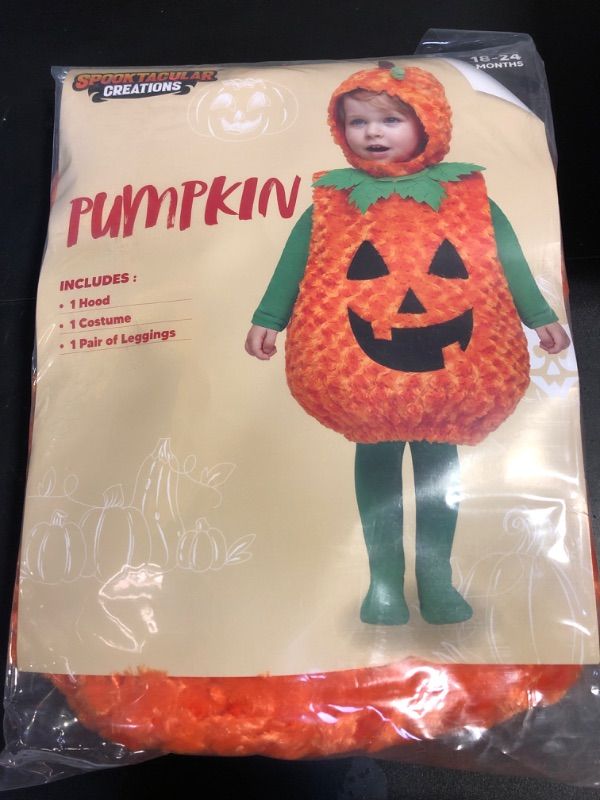 Photo 2 of Spooktacular Creations Halloween Furry Pumpkin Costume for Baby and Toddler, Cute Pumpkin Outfit with Hood for Halloween Costume Cosplay Parties