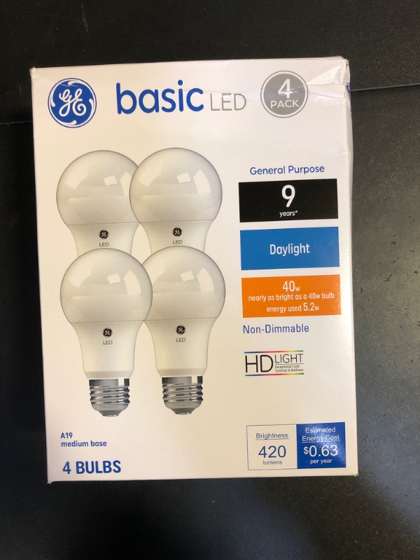 Photo 3 of GE Basic LED Light Bulbs, 40 Watt, Daylight, A19 (4 Pack)