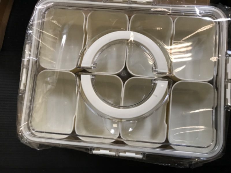 Photo 1 of HAKPNEW Snackle Box Container with Lid & Handle, Divided Clear Snack Box Serving Tray, Refrigerator Organizers and Storage for Fruit, Candy, Charcuterie, Veggie, Perfect for Party, Travel, & Picnic