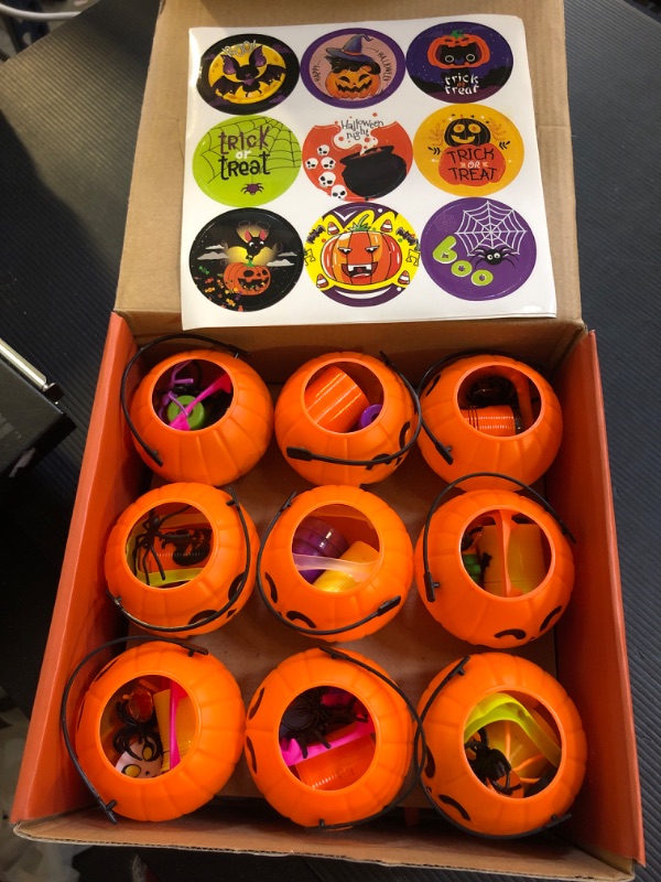 Photo 2 of 144 PCS Halloween Party Favors For Kids, 18 Pack Prefilled Halloween Pumpkins bucket with Toys Halloween Toys Bulk for Halloween Party School Classroom Prizes Rewards Trick or Treats Gifts