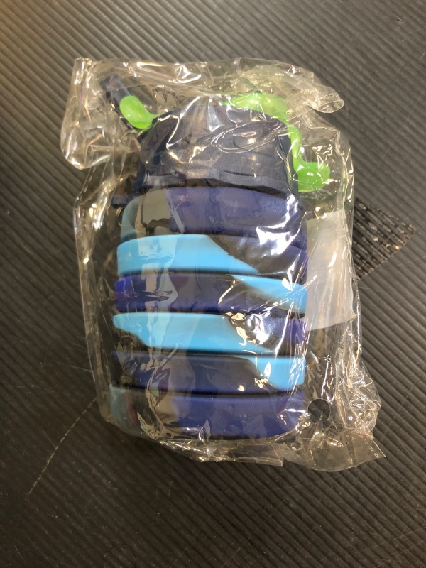 Photo 1 of Spacesaver Collapsible Water Bottle - Foldable Water Bottle - Silicone Water Bottle - Travel Water Bottle Collapsible - Lightweight, Portable, Compact - Camping, Hiking, Traveling - Blue Rainbow