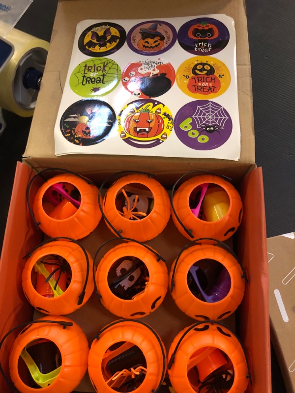 Photo 2 of 144 PCS Halloween Party Favors For Kids, 18 Pack Prefilled Halloween Pumpkins bucket with Toys Halloween Toys Bulk for Halloween Party School Classroom Prizes Rewards Trick or Treats Gifts