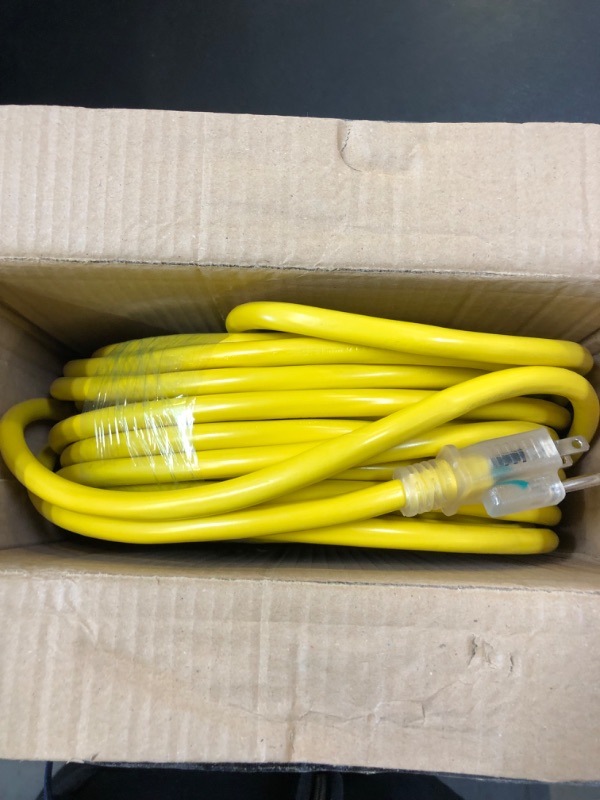 Photo 2 of 12/3 Gauge Heavy Duty Outdoor Extension Cord 100 ft Waterproof with Lighted end, Flexible Cold-Resistant 3 Prong Electric Cord Outside, 15Amp 1875W 12AWG SJTW, Yellow, ETL HUANCHAIN