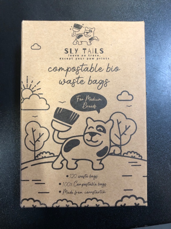 Photo 3 of SLY TAILS Compostable Dog Poop Bags Made to Fit Pooper Scooper Bag Compartment, Cornstarch Earth Friendly Dog Waste Bags, Eco Friendly, 120 Leak Proof Biodegradable Waste Bags per Package. 16x24cm.