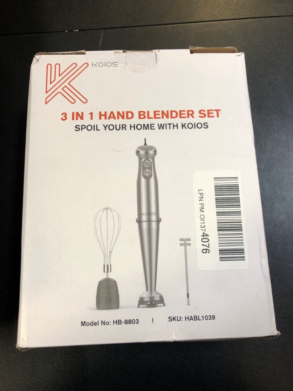 Photo 1 of KOIOS Immersion Blender, 1000W Anti-scratch 3-in-1 Hand Blender, Upgraded 12 Speed Stainless Steel Blade Stick Blender with Turbo Mode, Whisk and Milk Frother, Non-BPA