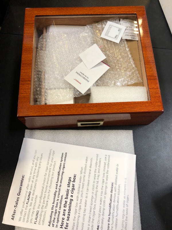 Photo 1 of Flauno Cedar Cigar Humidor Set, Includes Torch Lighter, Ashtray, Cutter, Holder, Accurate Digital Hygrometer, Humidifier, Divider, High Gloss Finish Desktop Cigar Box up to 60 Cigars for Cigar Lovers