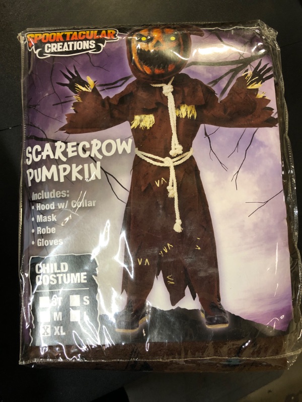 Photo 2 of Spooktacular Creations Scary Scarecrow Costume for Kids, Pumpkin Costume for Boys, Halloween Costume for Boys w/Pumpkin Head(X-Large(12-14yr))