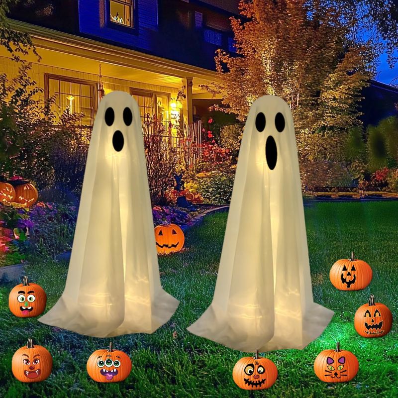 Photo 1 of 2 Pack Halloween Decorations Outdoor,Halloween Party Decorations Indoor,Ghost Decor Light Up Ghost Kit Halloween Ghost Outside Decor for Porches Yards Gardens Lawn Home
