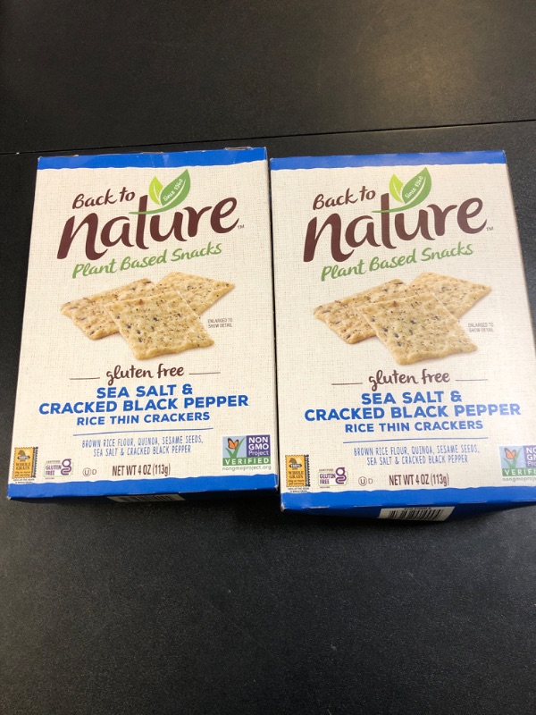 Photo 3 of Back to Nature Gluten Free Crackers, Sea Salt & Cracked Black Pepper Rice Thins - Dairy Free, Non-GMO, Made with Whole Grain Brown Rice Flour, Delicious & Quality Snacks, 4 Ounce? Sea Salt & Cracked Black Pepper 4 Ounce (Pack of 2) (BB 21DEC24)