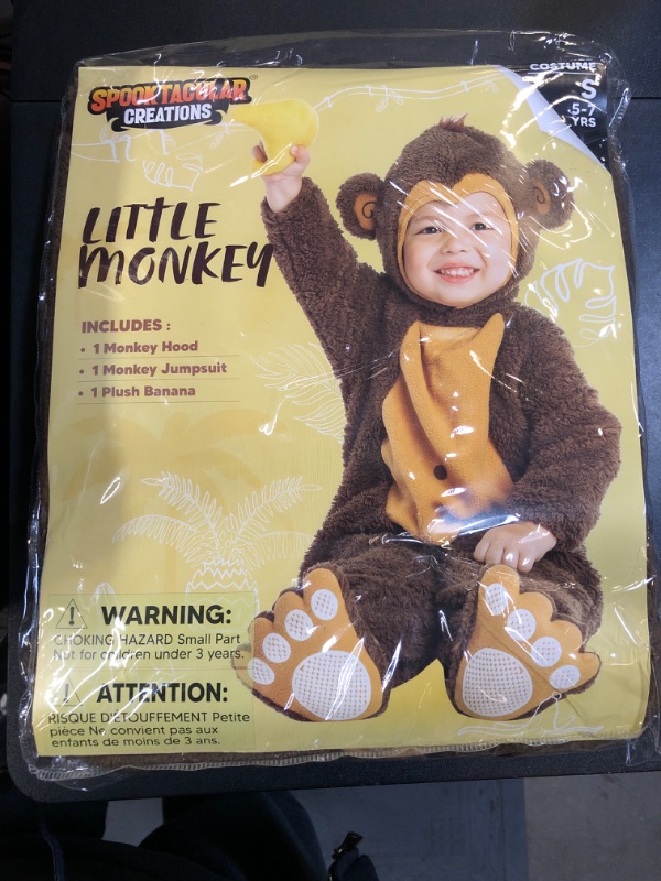 Photo 2 of Spooktacular Creations Halloween Baby Monkey Costume with Toy Banana, Toddler Unisex Cute Little Halloween Dress Up, Animal Themed Party (Small(5-7 yrs))