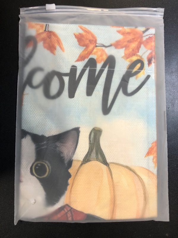 Photo 2 of DLZDN Welcome Fall Cat Garden Flag Autumn Tuxedo Cat Pumpkins Flag 12×18 Inch Double Sided Vertical Burlap Farmhouse Yard Flag Thanksgiving Holiday Outdoor Decor