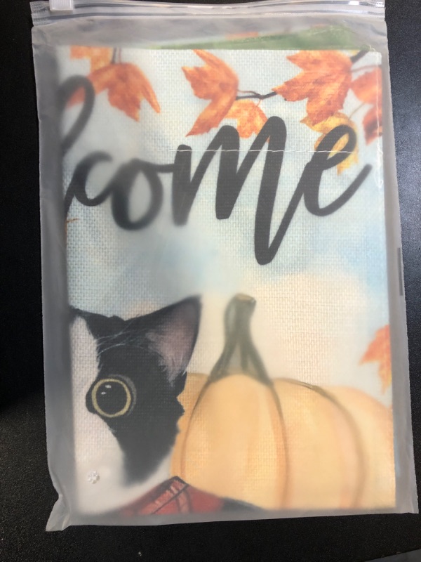 Photo 2 of DLZDN Welcome Fall Cat Garden Flag Autumn Tuxedo Cat Pumpkins Flag 12×18 Inch Double Sided Vertical Burlap Farmhouse Yard Flag Thanksgiving Holiday Outdoor Decor