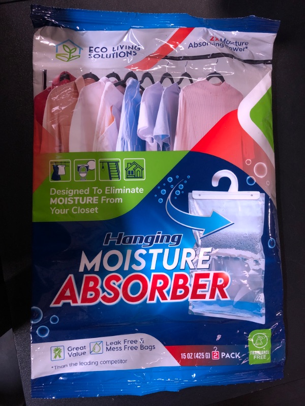 Photo 1 of Eco Living Solutions Moisture Absorber Packets, Fragrance Free, Humidity Absorber, Hanging Closet Dehumidifier Bags, Eliminates Odors for Fresher Air, Ideal for Closet