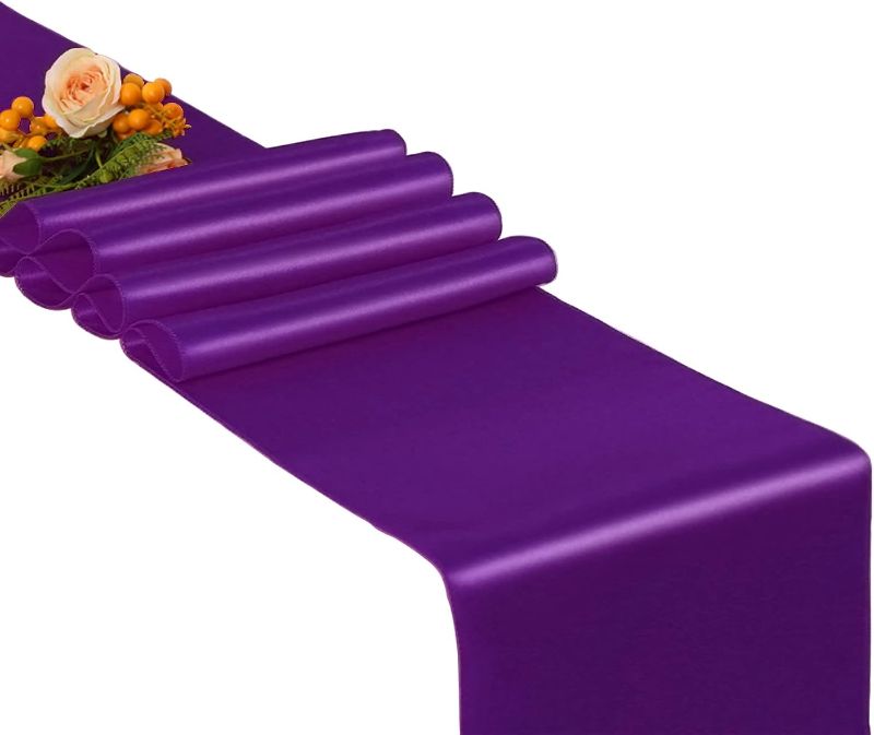 Photo 1 of GFCC Purple Table Runner - Satin Table Runners 12 x 108 Inches for Wedding Party Events Birthday Banquet Decoration
