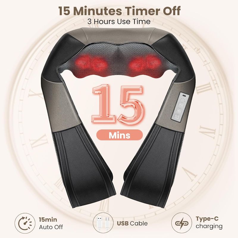 Photo 3 of (POWER TESTED) JQX Neck Massager, Cordless Shiatsu Neck and Back Massager with 5 Speed Levels, Shoulder Massager with 3D Kneading Massager, Relax Muscles at Home& Offie& Car, Best Gifts for Women Men Mom Dad