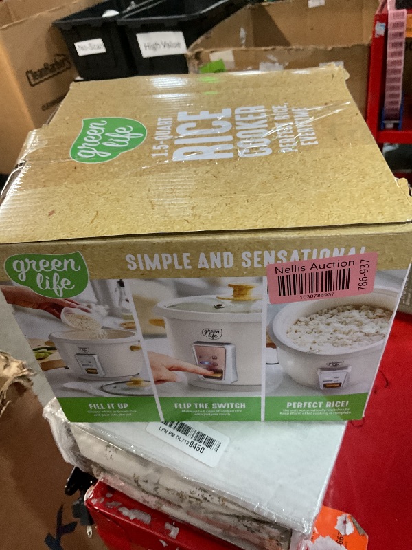 Photo 1 of GreenLife 6-Cup Rice Cooker Steamer, PFAS Free Removable Ceramic Nonstick Pot, Auto Presets, Wood Print Handle, Keep Warm Function, One Touch Design, Dishwasher Safe, Measuring Cup, Rice Paddle, Cream