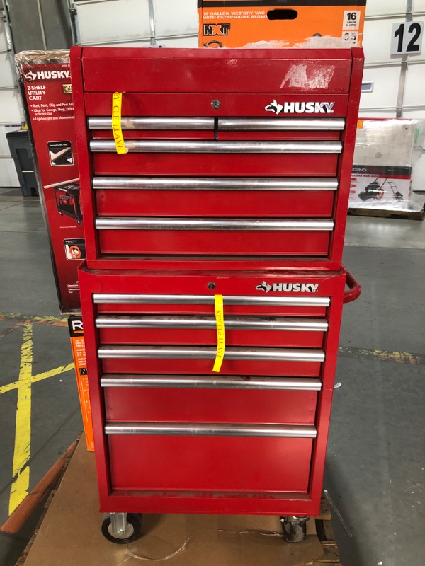 Photo 7 of ***USED - DIRTY - DENTED AND SCRATCHED - NO PACKAGING - SEE PICTURES***
Husky Tool Storage 27 in. W x 18 in. D Standard Duty Red Rolling Tool Chest Combo Red