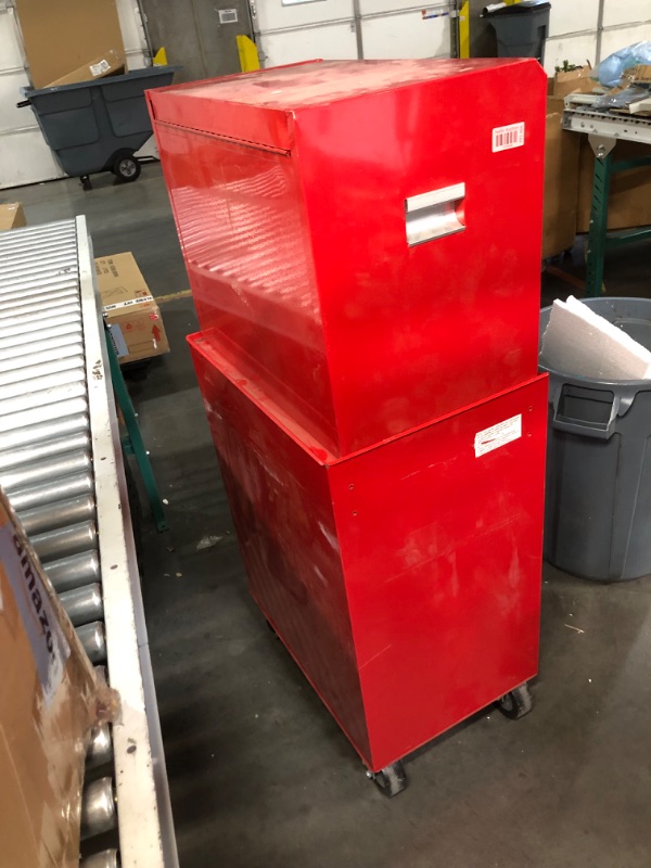 Photo 2 of ***USED - DIRTY - DENTED AND SCRATCHED - NO PACKAGING - SEE PICTURES***
Husky Tool Storage 27 in. W x 18 in. D Standard Duty Red Rolling Tool Chest Combo Red