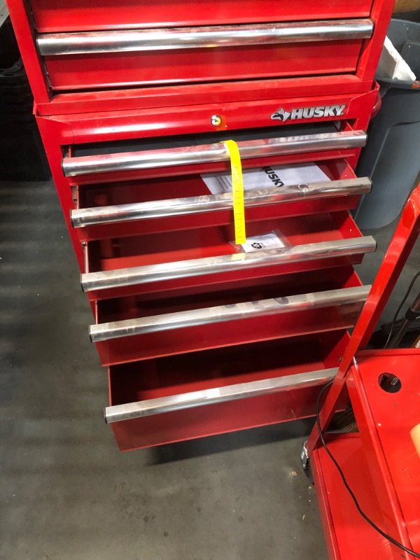 Photo 8 of ***USED - DIRTY - DENTED AND SCRATCHED - NO PACKAGING - SEE PICTURES***
Husky Tool Storage 27 in. W x 18 in. D Standard Duty Red Rolling Tool Chest Combo Red