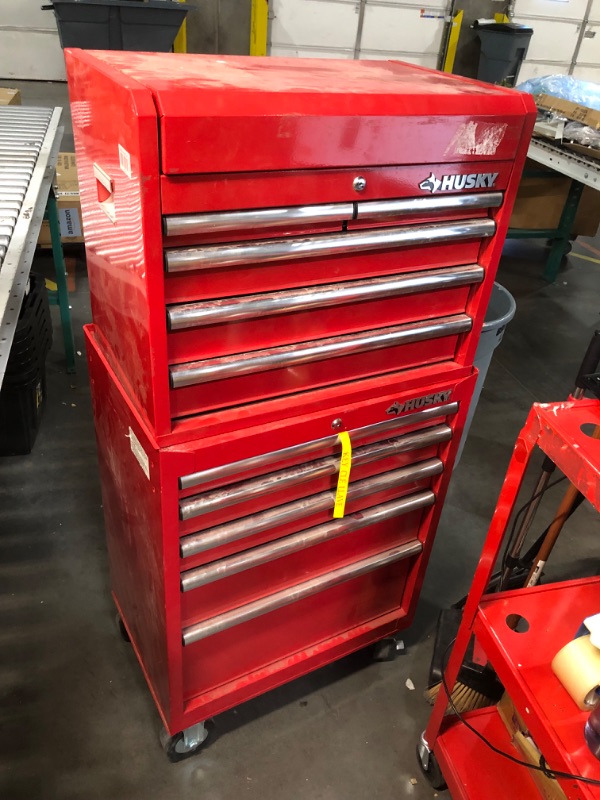 Photo 6 of ***USED - DIRTY - DENTED AND SCRATCHED - NO PACKAGING - SEE PICTURES***
Husky Tool Storage 27 in. W x 18 in. D Standard Duty Red Rolling Tool Chest Combo Red