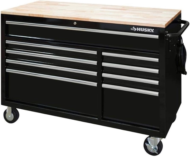 Photo 1 of ***TRUCK/TRAILER PICKUP ONLY - DAMAGED - CRACKED - SEE PICTURES***
Husky 52 in. x 20 in. D 9-Drawer Mobile Workbench in Black