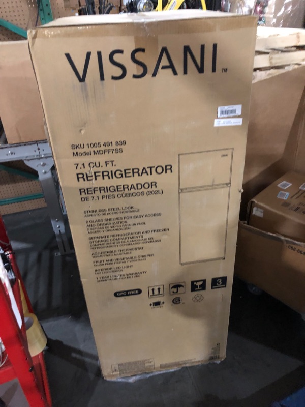 Photo 2 of ***FACTORY SEALED, TRUCK OR TRAILER PICKUP ONLY*** Vissani 7.1 cu. ft. Top Freezer Refrigerator in Stainless Steel Look