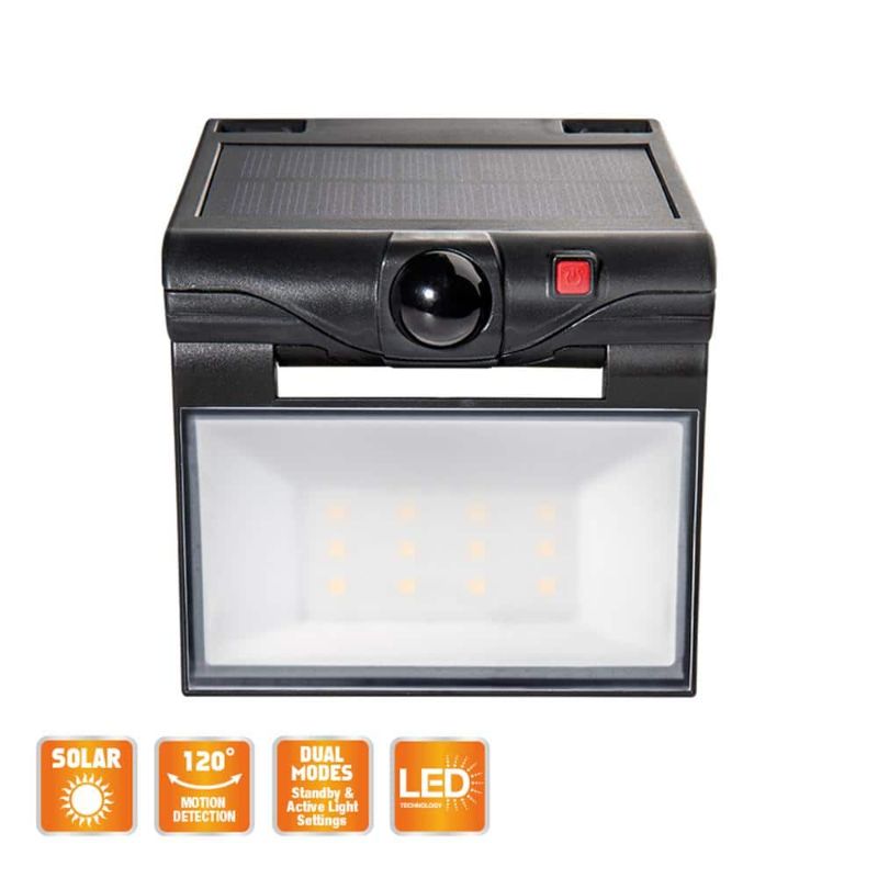 Photo 1 of 
120-Degree Black Motion Activated Solar Powered Outdoor 1-Head LED Security Flood Light 320 Lumens