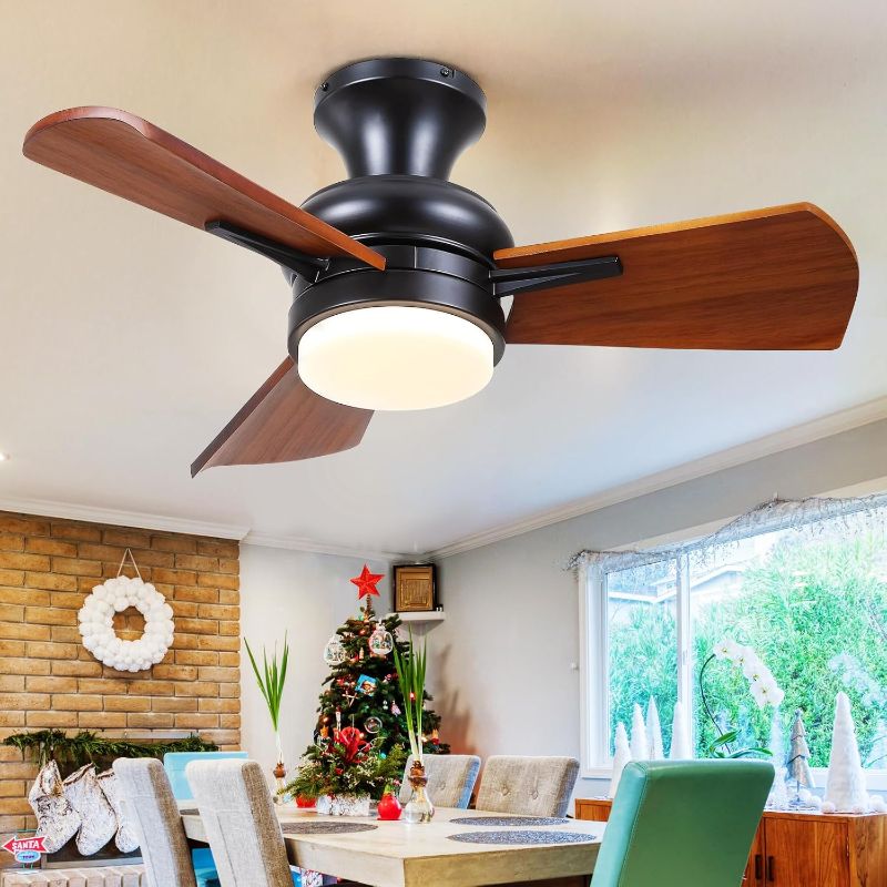 Photo 1 of ***STOCK PHOTO FOR REFERENCE, LIGHTER WOOD**
Mpayel Wood Ceiling Fans with Lights - 30" Small Flush Mount Ceiling Fans with 3 Wood Blades and Remote/APP Control, Stepless Dimming and Reversible, Low Profile Ceiling Fan Lights for Bedroom