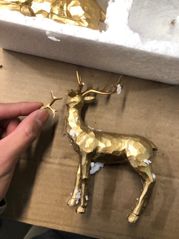 Photo 3 of (FAIR) AOMOONOA 2Pcs Resin Reindeer Figurines for Christmas Decor Gold Tabletop Reindeer Statues Small Decorative Deer Figurines for Indoor Christmas Tabletop Mantle Decorations