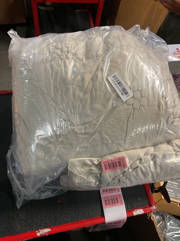 Photo 1 of BEDAZZLED Queen Size Comforter Sets, Beige Bedding Comforter Set, 3 Pieces Pinch Pleat Bedding Sets with Comforter and Pillowcases Soft Farmhouse Shabby Chic Comforter for All Season