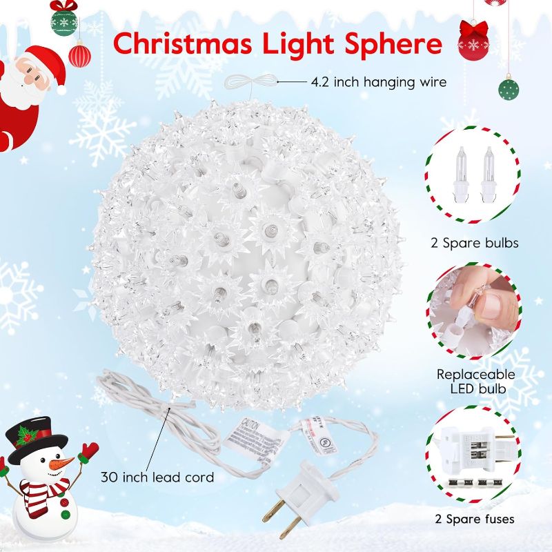 Photo 1 of (BAGGED) Brightown 6” Christmas Lights Ball Outdoor Sphere Lights 100 Replaceable Bulbs Plug in for Xmas Indoor Party Wedding Home Commercial Decorations (Clear)