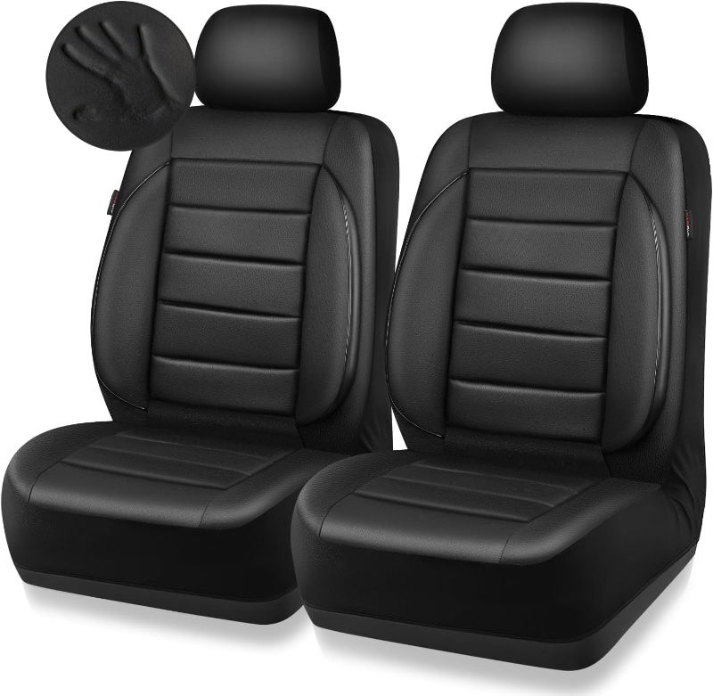 Photo 1 of ***STOCK PHOTO REFERENCE ONLY***CAR PASS Leather Car Seat Covers Front Seats Only, 3D Foam Support Car Seat Covers, Universal fit for Trucks Vans SUVs Sedans Automotive Comfortable, Airbag Compatible 2 Pieces Front GRAY Black