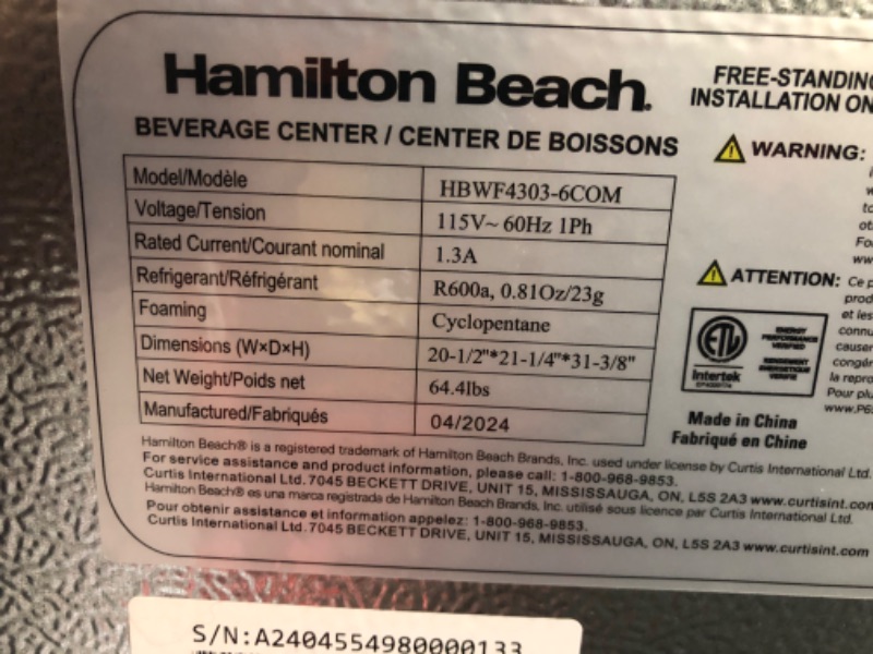 Photo 8 of ***USED - DAMAGED - NO PACKAGING - UNABLE TO TEST - SEE PICTURES***
Hamilton Beach HBWF4303, 43-Bottle Wine Cooler Fridge Cellar with Curved Wire Shelves, Digital Control, Mirror Finish