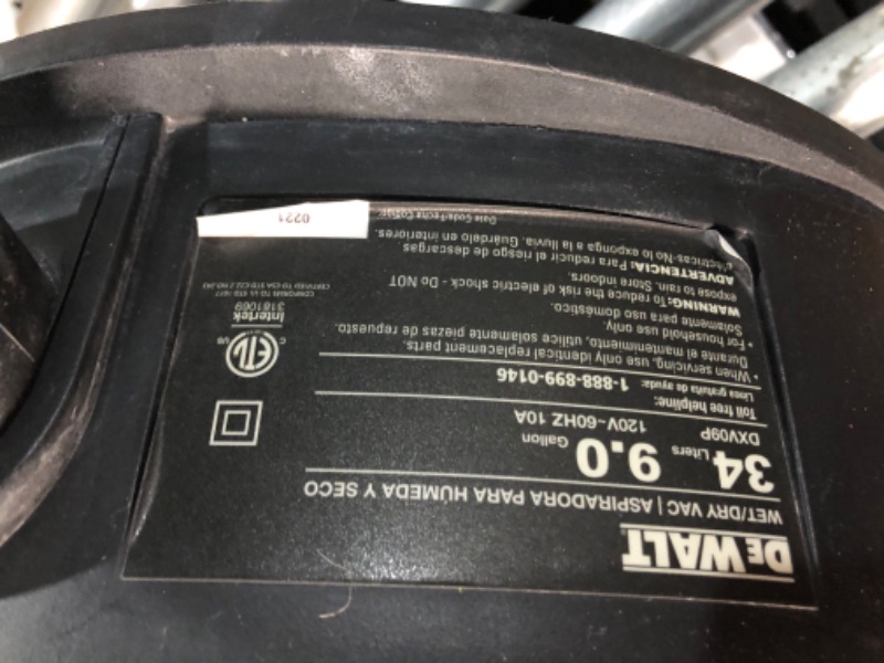 Photo 3 of ***NONREFUNDABLE - NOT FUNCTIONAL - SEE COMMENTS***
DEWALT 9 Gallon Wet/Dry Vac, 5HP Heavy-Duty Shop Vacuum, Wet/Dry Suction Blow Function 3 in 1, DXV09P