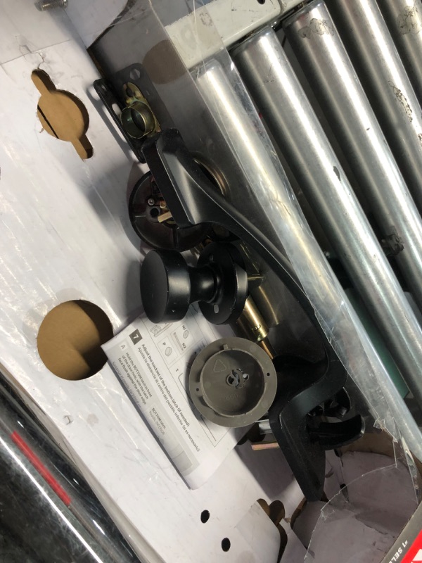 Photo 4 of ***NONREFUNDABLE - DAMAGED - MISSING PARTS - SEE COMMENTS***
Kwikset Prague Front Door Lock Handle and Deadbolt Set, Entry Handleset Exterior with Interior Door Knob, Matte Black, Pick Resistant SmartKey Rekey Deadbolt Security, 98180-026